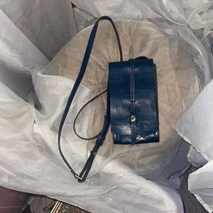 Hobo crossbody adjustable strap blue leather mini handbag cell phone holder
